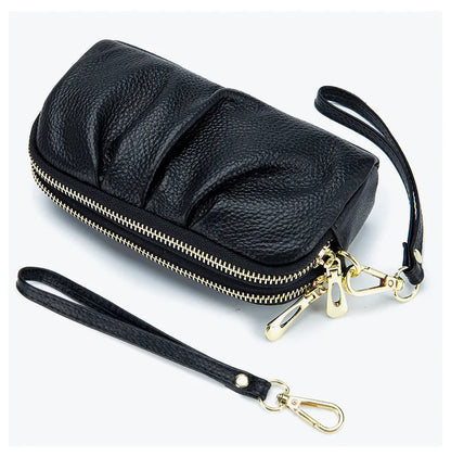 Portefeuille Femme Cuir Véritable Grande Capacité - Porte-Monnaie Long Zippé Multifonction avec Dragonne