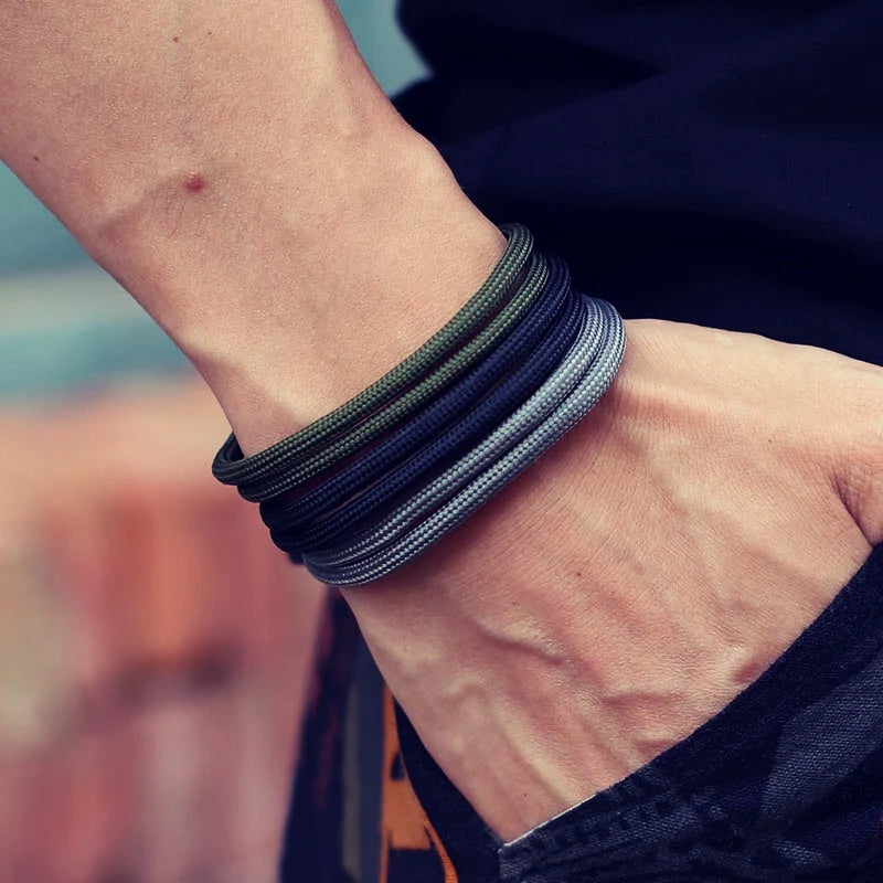 Ensemble de Bracelets en Paracorde Fait Main pour Homme - Style Hip-Hop Rock Ajustable