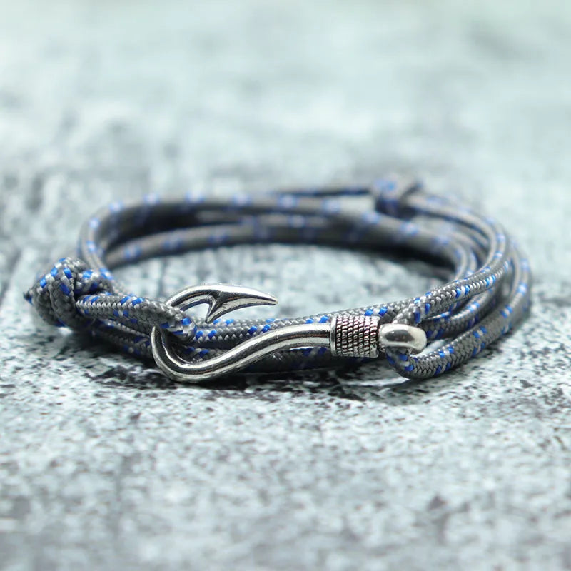 Bracelet Macramé Double Couche avec Hameçon - Paracorde Ajustable pour Homme