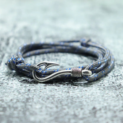 Bracelet Macramé Double Couche avec Hameçon - Paracorde Ajustable pour Homme