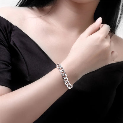 Bracelet Argent Sterling 925 DOTEFFIL Plaqué Or 24K 8mm - Chaîne Sideways Homme Femme Mariage Fiançailles Party