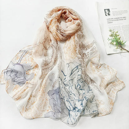 Foulard Écharpe Georgette Dégradé Fleur Femme - Bandana Châle Hijab Été Protection Solaire