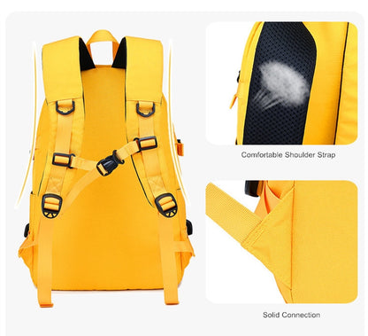 Sac à Dos Scolaire Fille Imperméable Oxford - Cartable Ado Grande Capacité Jaune
