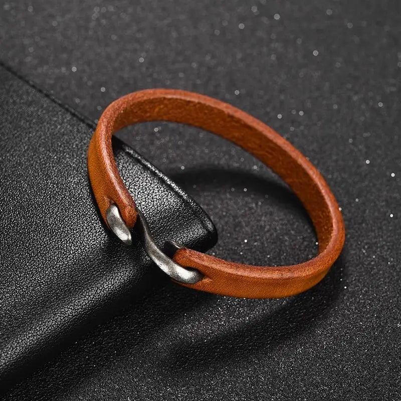 Bracelet Cuir Véritable Homme – Manchette Rétro Crochet Classique