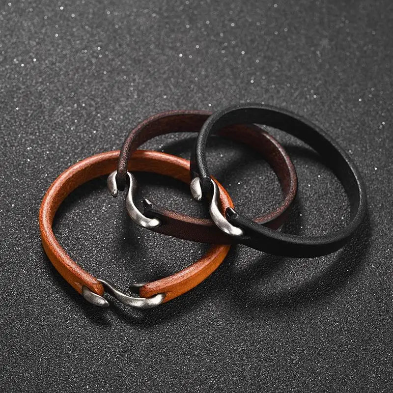 Bracelet Cuir Véritable Homme – Manchette Rétro Crochet Classique