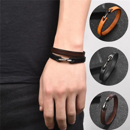 Bracelet Cuir Véritable Homme – Manchette Rétro Crochet Classique