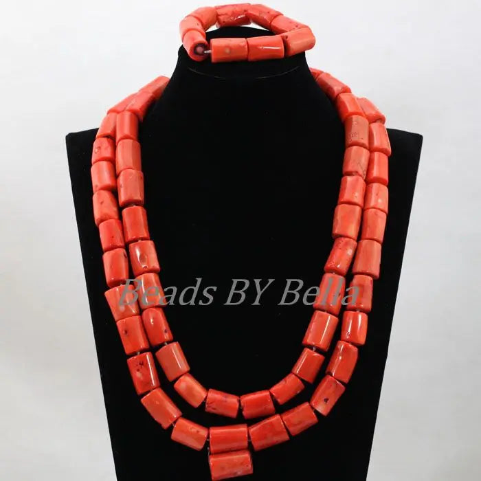 Ensemble Bijoux Perles Corail Naturel – Parure Marié Africain Orange