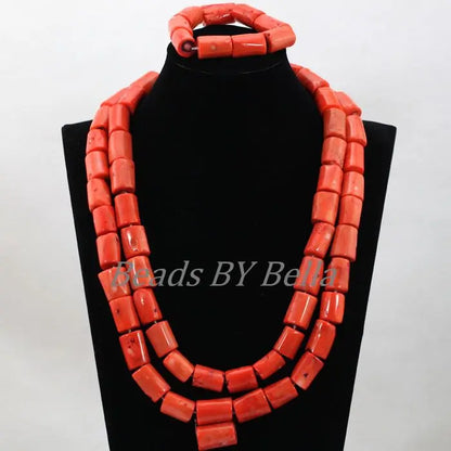 Ensemble Bijoux Perles Corail Naturel – Parure Marié Africain Orange