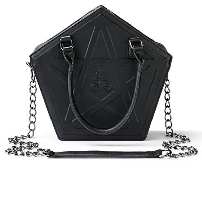 Sac à Main Gothique Pentagramme Punk - Étoile Noir Cuir PU Chaîne Femme