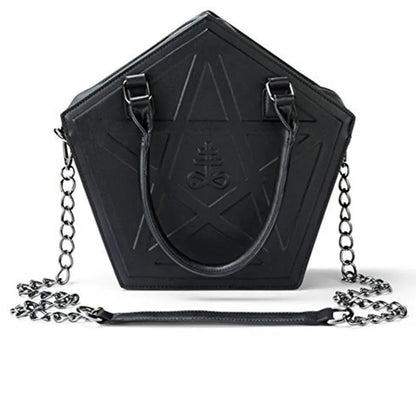 Sac à Main Gothique Pentagramme Punk - Étoile Noir Cuir PU Chaîne Femme