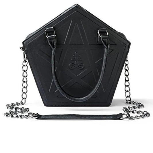 Sac à Main Gothique Pentagramme Punk - Étoile Noir Cuir PU Chaîne Femme