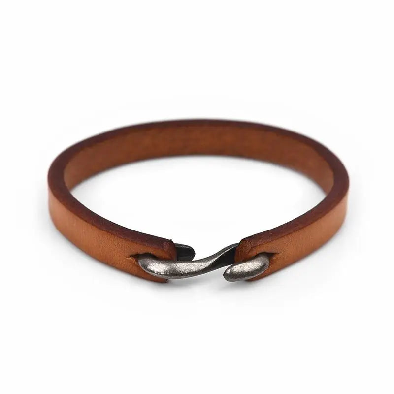 Bracelet Cuir Véritable Homme – Manchette Rétro Crochet Classique