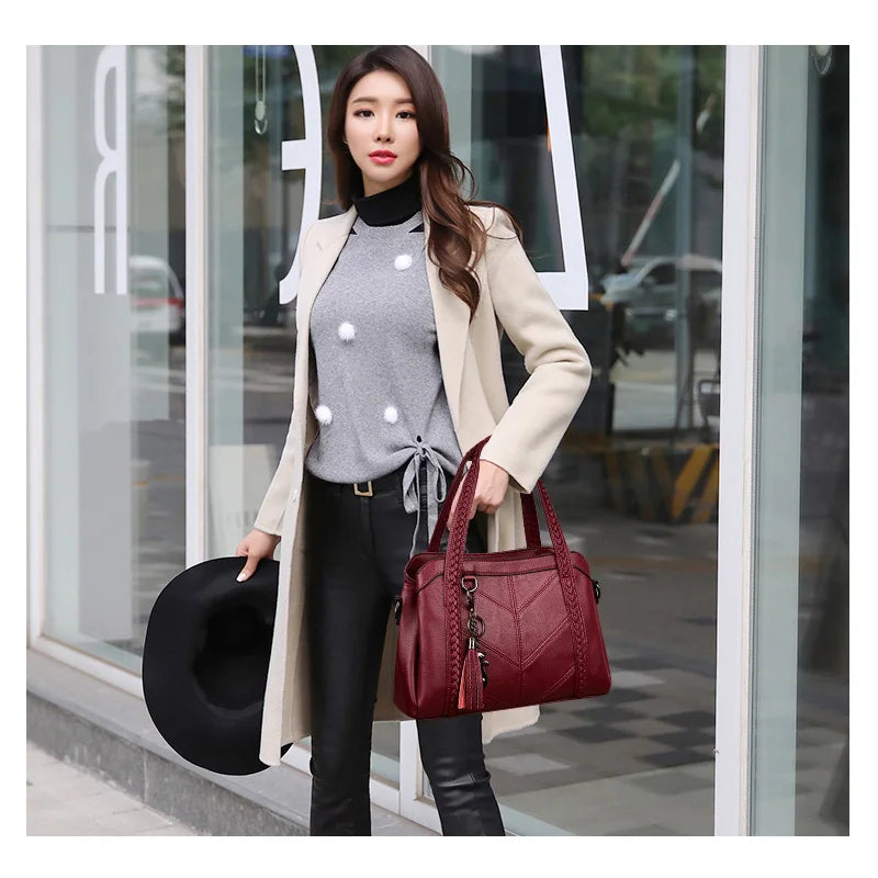 Sac Bandoulière Femme Cuir Vintage - Tote Bag Casual Rétro Élégant
