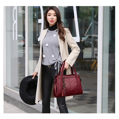 Sac Bandoulière Femme Cuir Vintage - Tote Bag Casual Rétro Élégant