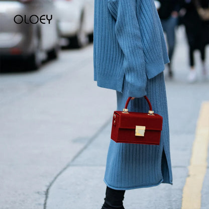 Sac à Main Femme Velours Côtelé Rouge Vin 2025 - Box Bag Luxe Designer