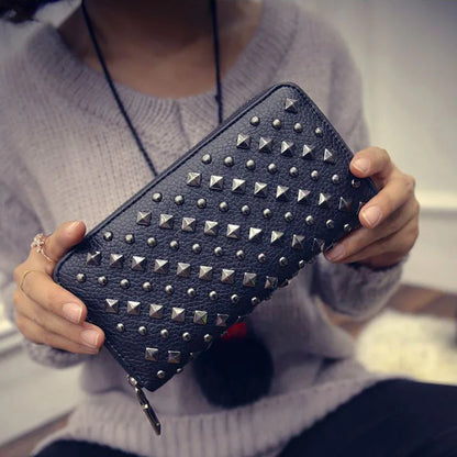 Portefeuille Femme Luxe Rivet Designer - Wallet Cuir Billetera Mujer Argent