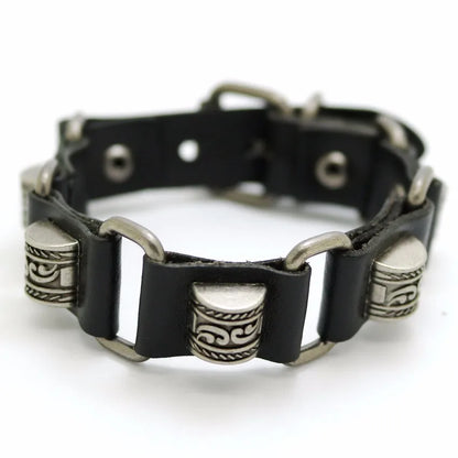 Bracelet Cuir Rétro Punk Croix - Chaîne Argent Tibétain Unisexe