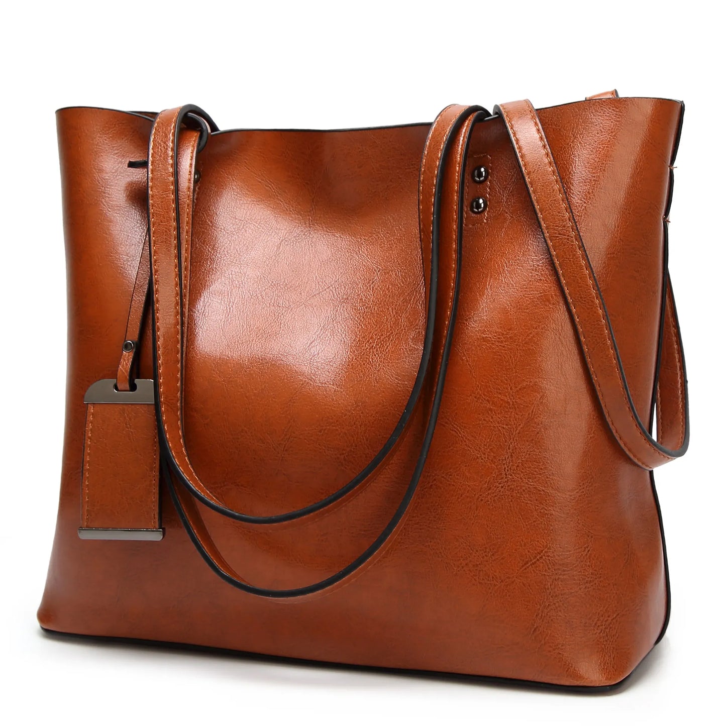 Sac Bucket Femme Cuir Ciré Double Anse - Tote Shopping Épaule Grande Capacité