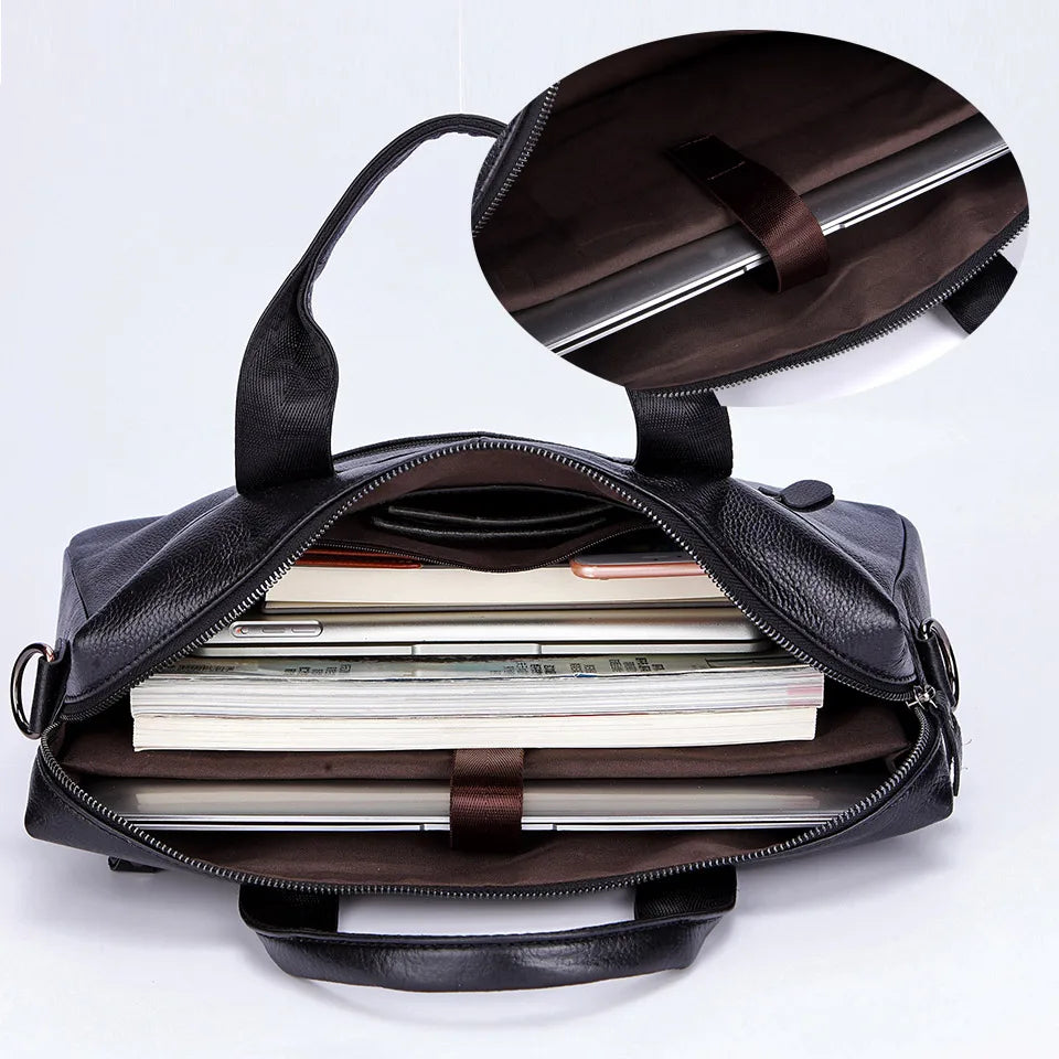 Sac Porte-Documents Homme Cuir Véritable 14" - Mallette Business Laptop Voyage Professionnel