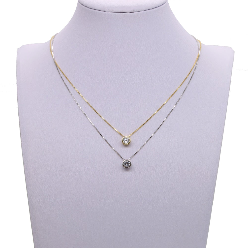 Collier Argent Sterling 925 Zircone Cubique - Pendentif Solitaire Délicat 5mm