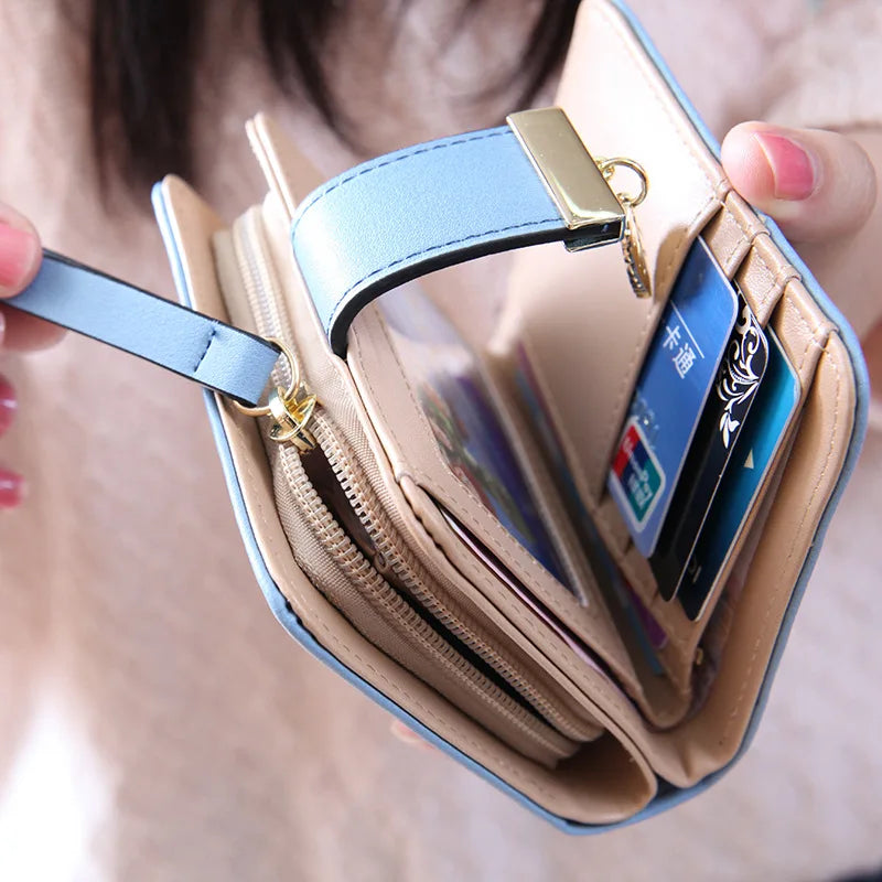 Portefeuille Femme Cuir PU Court Noir - Wallet Compact Porte-Monnaie Lady
