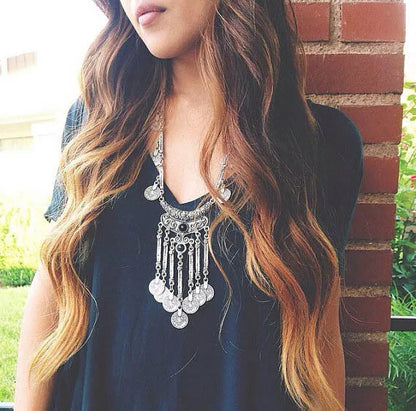 Collier Long Bohème Pièces Pompons – Sautoir Statement Gypsy Vintage