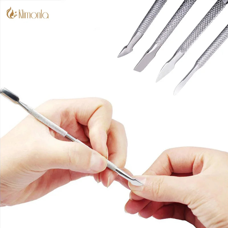 Set 4 Repousse-Cuticules Acier Inoxydable Double Face - Outils Manucure Pédicure Pro