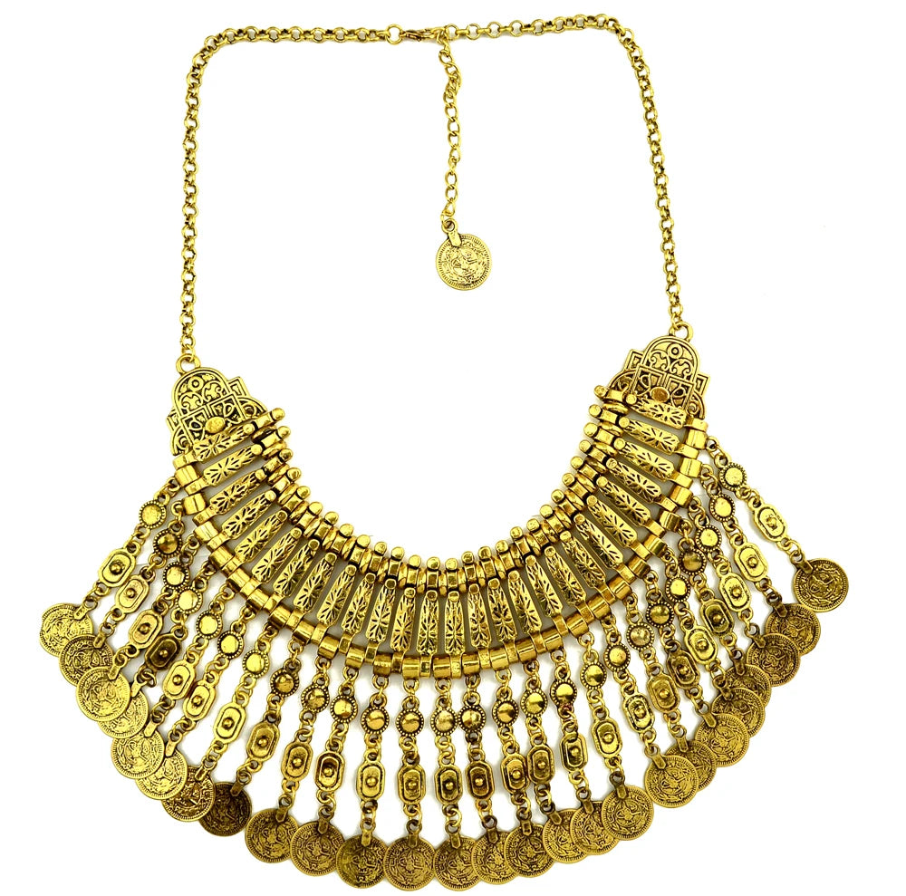 Parure Bijoux Afghan Bohème – Collier Choker Pièces Pompons Boucles