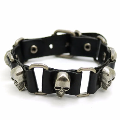Bracelet Cuir Rétro Punk Croix - Chaîne Argent Tibétain Unisexe