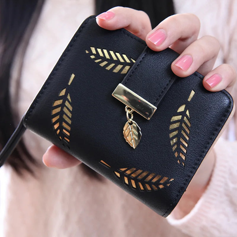 Portefeuille Femme Cuir PU Court Noir - Wallet Compact Porte-Monnaie Lady