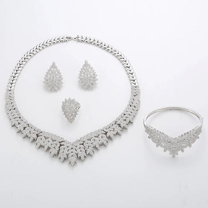 Ensemble Bijoux Mariage Hadiyana Zircone Cubique - Parure Luxe Mariée Collier Boucles Or