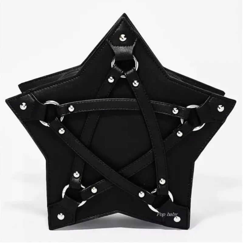 Sac Pentagramme Gothique JIEROTYX Cuir - Bandoulière Dark Punk Designer Unisexe Noir