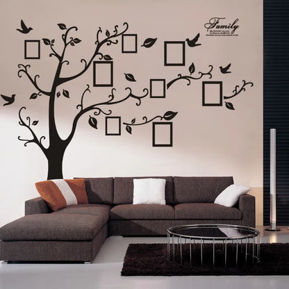 Sticker Mural Arbre Photo 3D 250x180cm - Décalque PVC Noir Famille Décoration Maison