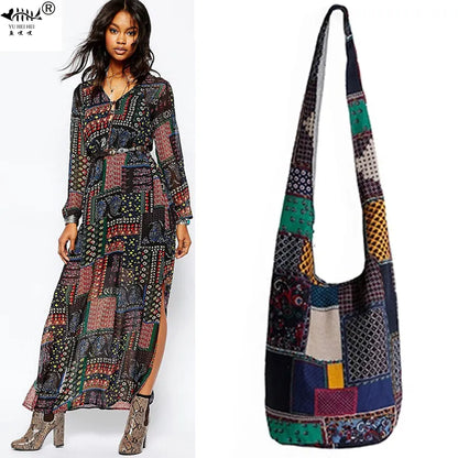 Sac Bandoulière Femme Bohème Hippie Vintage Coton - Besace Épaule École Voyage