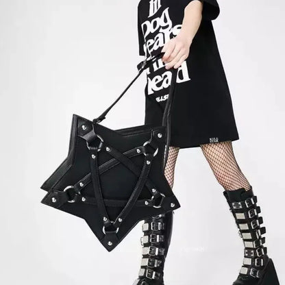 Sac Pentagramme Gothique JIEROTYX Cuir - Bandoulière Dark Punk Designer Unisexe Noir