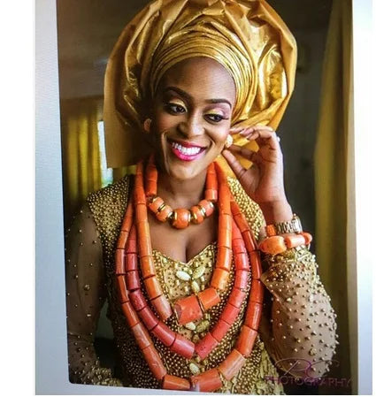 Parure Luxe Corail Nigérian 4 Couches – Ensemble Mariée Statement