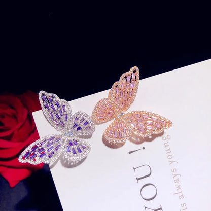Broche Papillon Argent 925 Zircons Cubiques Rose Violet – Bijou Fin Ajouré Luxe Femme
