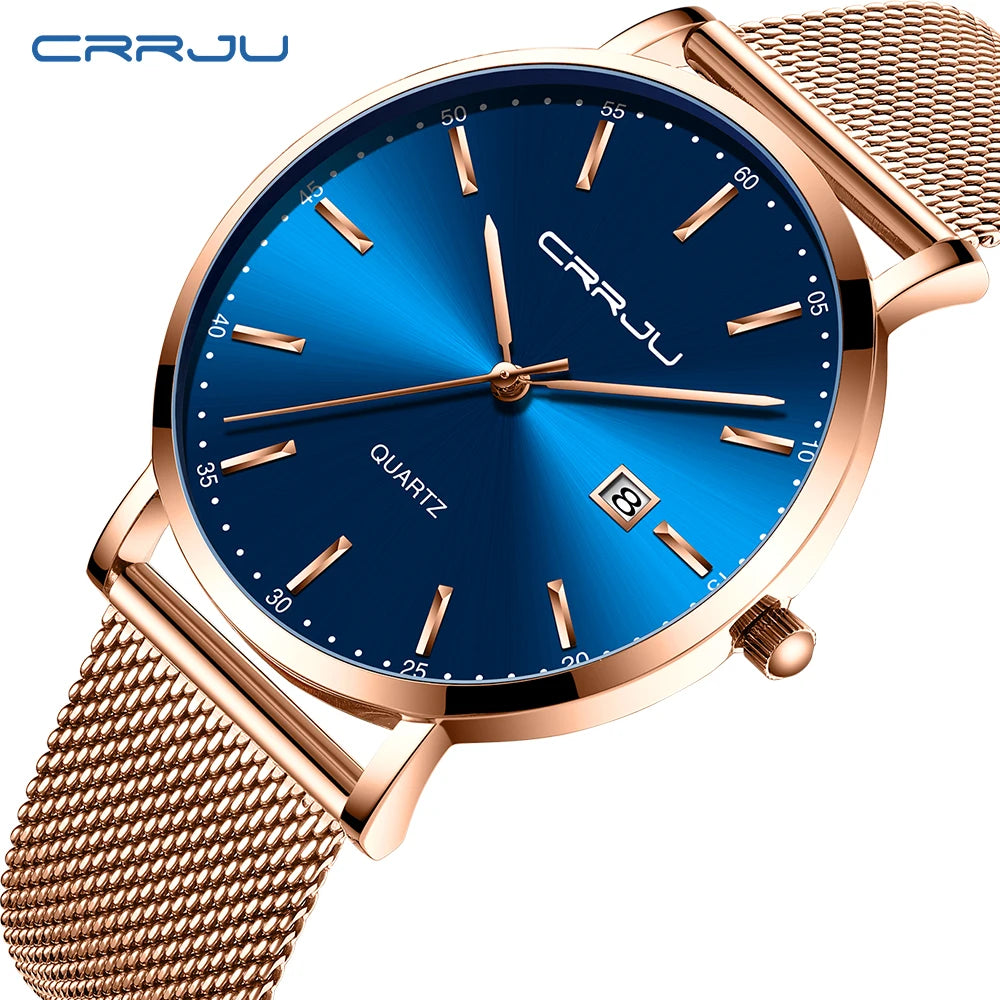 Montre Femme CRRJU Luxe Bracelet Maille Acier - Ultra-Fine Étanche Quartz Élégante