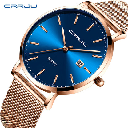 Montre Femme CRRJU Luxe Bracelet Maille Acier - Ultra-Fine Étanche Quartz Élégante