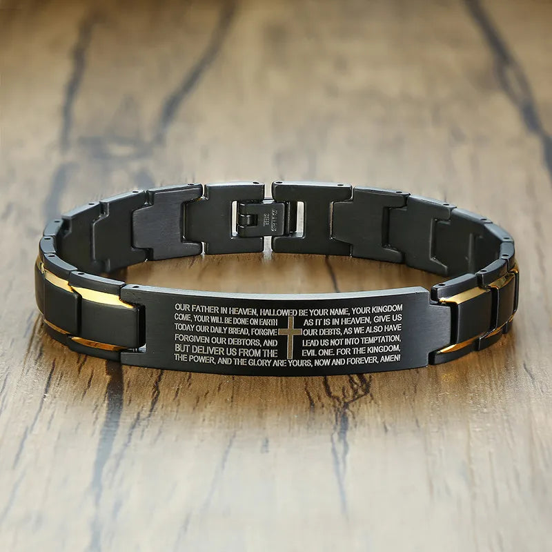 Bracelet Acier Inoxydable Homme Prière Seigneur - Latin Japonais Coréen Araméen Chrétien Religieux