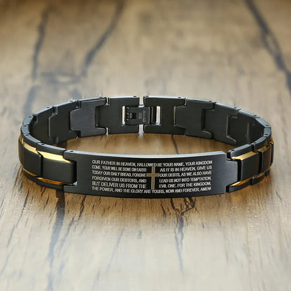 Bracelet Acier Inoxydable Homme Prière Seigneur - Latin Japonais Coréen Araméen Chrétien Religieux