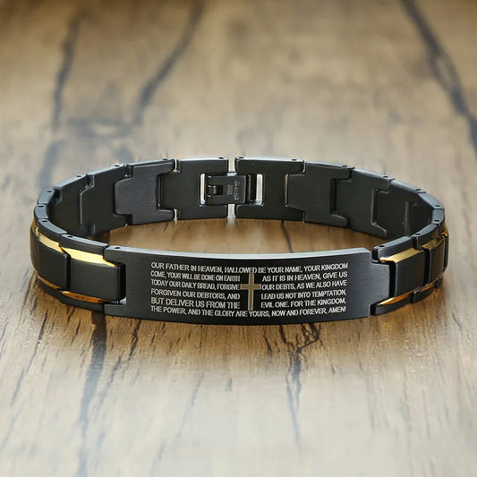 Bracelet Acier Inoxydable Homme Prière Seigneur - Latin Japonais Coréen Araméen Chrétien Religieux