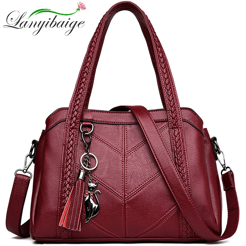 Sac Bandoulière Femme Cuir Vintage - Tote Bag Casual Rétro Élégant