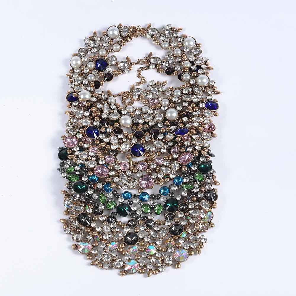 Ensemble Collier Ras-du-Cou Indien Vintage Perles Cristaux + Boucles d'Oreilles – Bohème Ethnique Femme