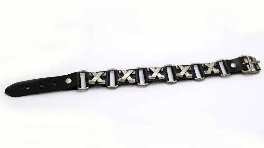 Bracelet Cuir Rétro Punk Croix - Chaîne Argent Tibétain Unisexe