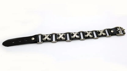 Bracelet Cuir Rétro Punk Croix - Chaîne Argent Tibétain Unisexe