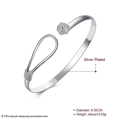 Bracelet Jonc Argent Sterling 925 DOTEFFIL Fleur Rose - Bangle Femme Mariage Fiançailles Charm