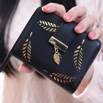 Portefeuille Femme Cuir PU Court Noir - Wallet Compact Porte-Monnaie Lady