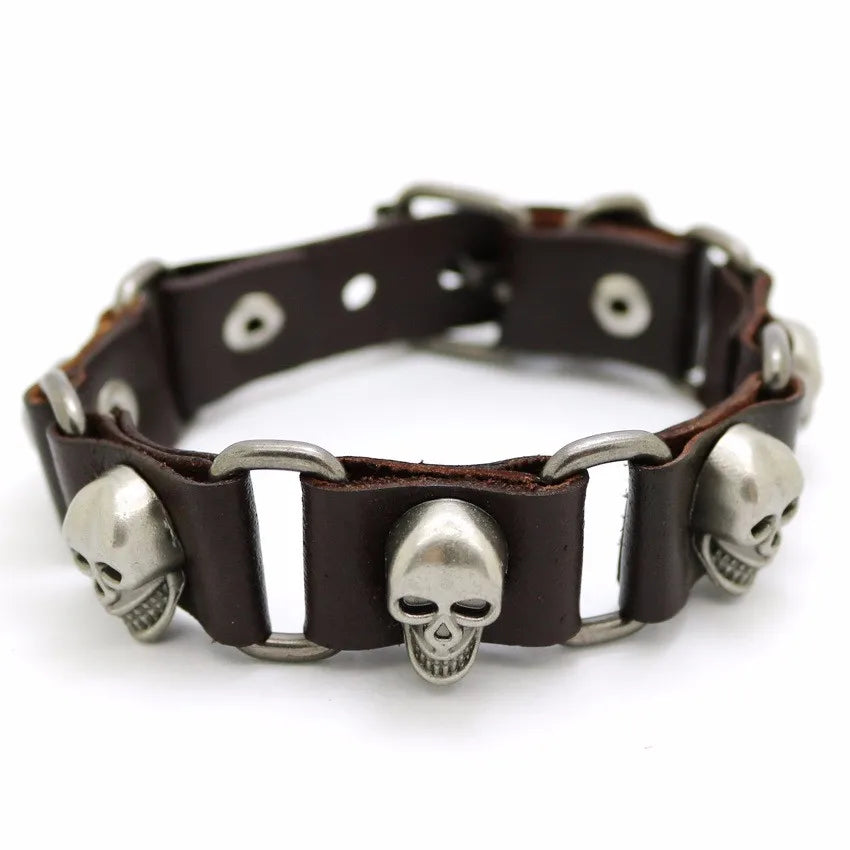 Bracelet Cuir Rétro Punk Croix - Chaîne Argent Tibétain Unisexe