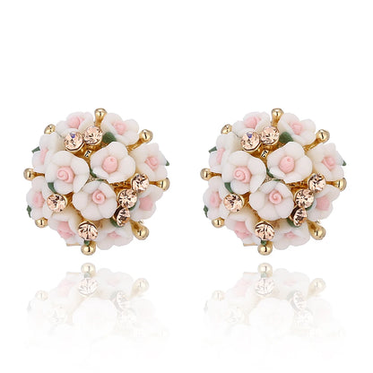 Boucles d'Oreilles Fleur Cristal Rose Blanc - Clous Femme Élégantes - Bijoux Cadeau